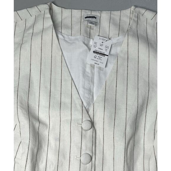 J Crew Striped Linen Lined Vest Womens 14 Ivory Camel Tailored Button Up V Neck - Picture 3 of 8